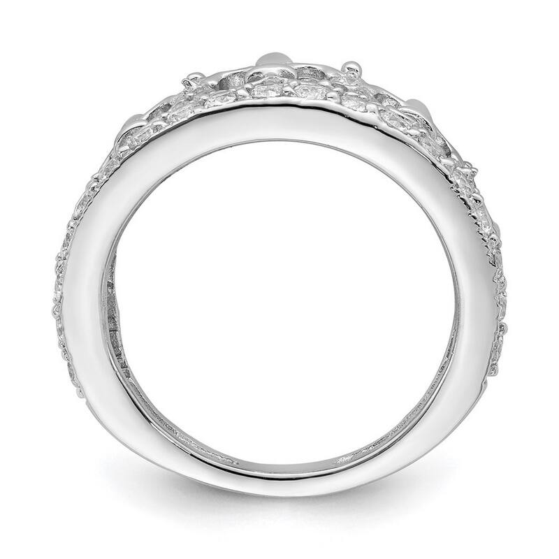 Curata 925 Sterling Silver Polished Open back Fleur de lis Crown CZ Cubic Zirconia Simulated Diamond Ring