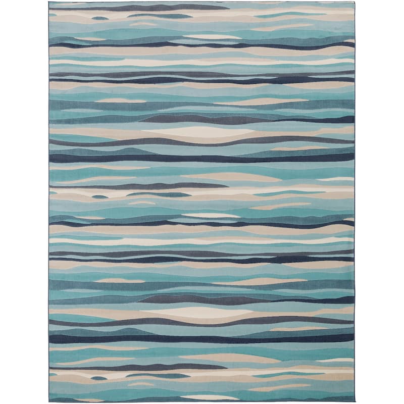 Livabliss Colton Aqua Wavy Stripes Area Rug