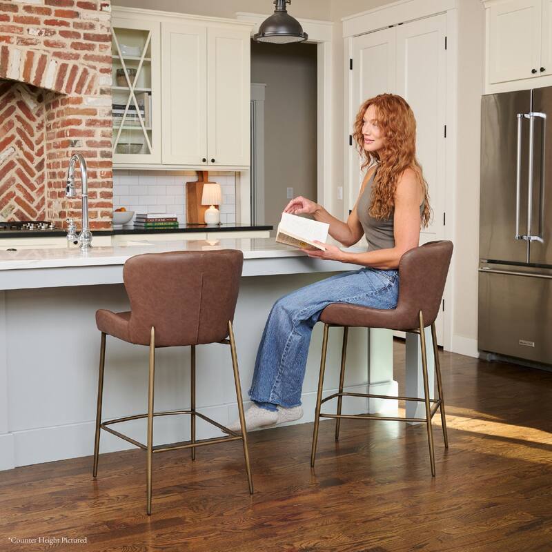 Maven Lane Naomi Metal and Vegan Leather Kitchen Dining Stool