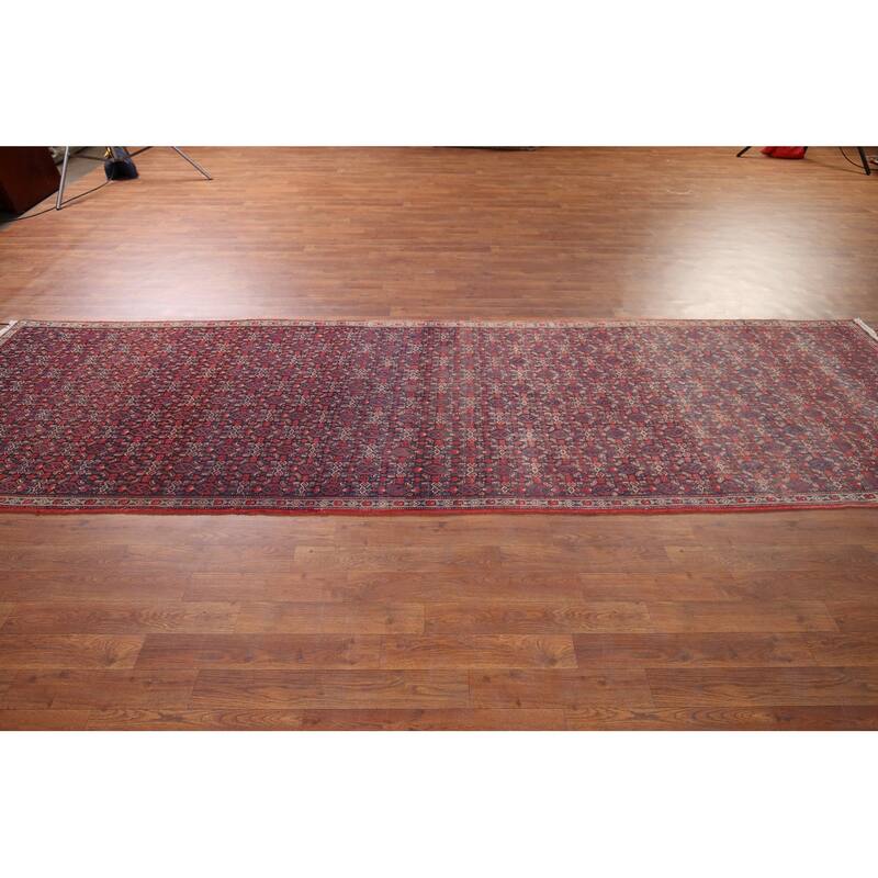 Geometric Bidjar Persian Vintage Runner Rug Hand-Knotted Wool Carpet - 3'6" x 12'2"