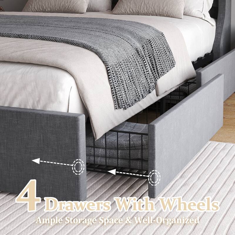 Full/Queen Size Bed Frame with 4 Drawers and Headboard,Button Tufted