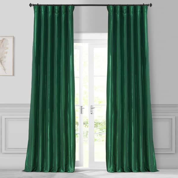 slide 2 of 8, Exclusive Fabrics Emerald Green Faux Silk Taffeta Curtain (1 Panel) 50 X 108 - 108 Inches