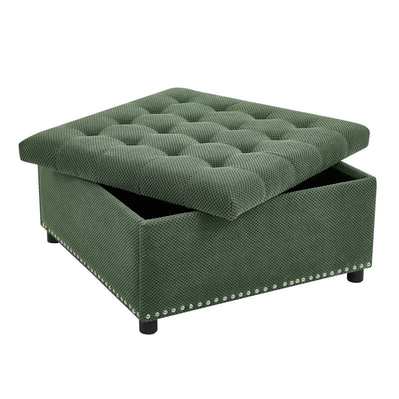 Storage Ottoman,Tufted Footstool, Nailhead Trim Ottoman, Square Storage Ottoman, Upholstered Coffee Table, Bedroom Storage