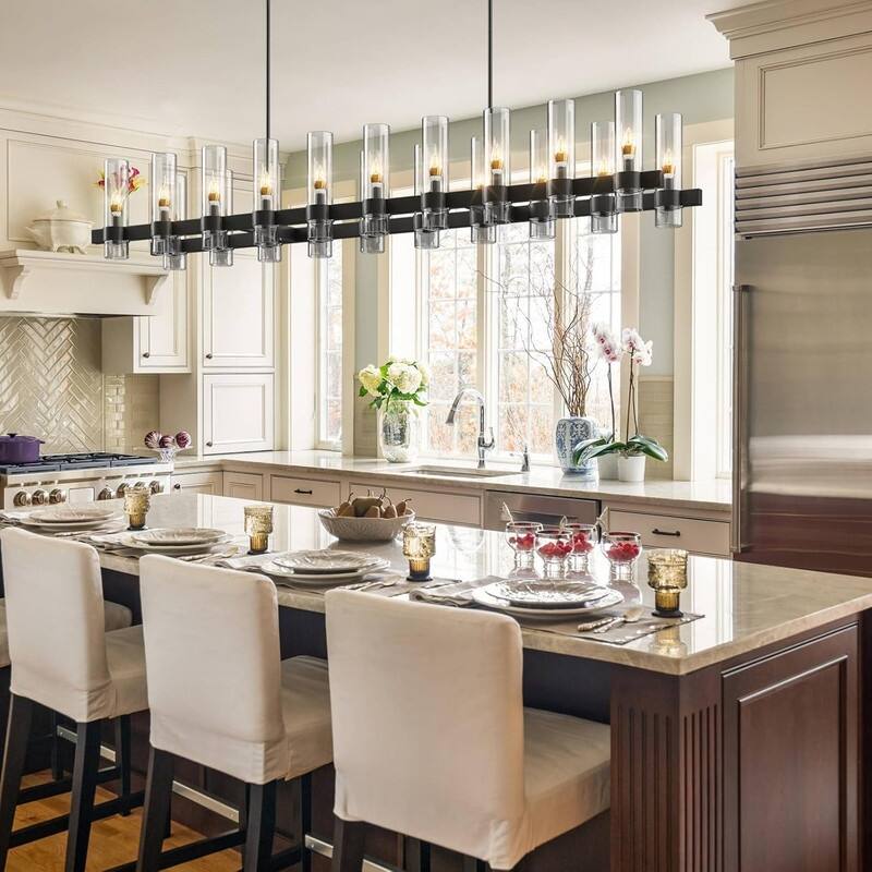 KAYLA Brass Kitchen Island Lighting- 16-Light Linear Chandelier