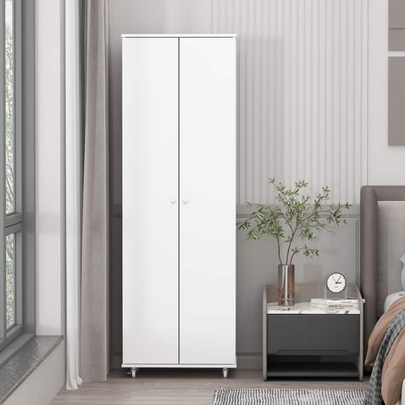 Kerrogee Tall Shoe Cabinet with Doors, 8-Tier Shoe Storage with Wheel - 15.7"W x 23.6"L x 70.9"H - White