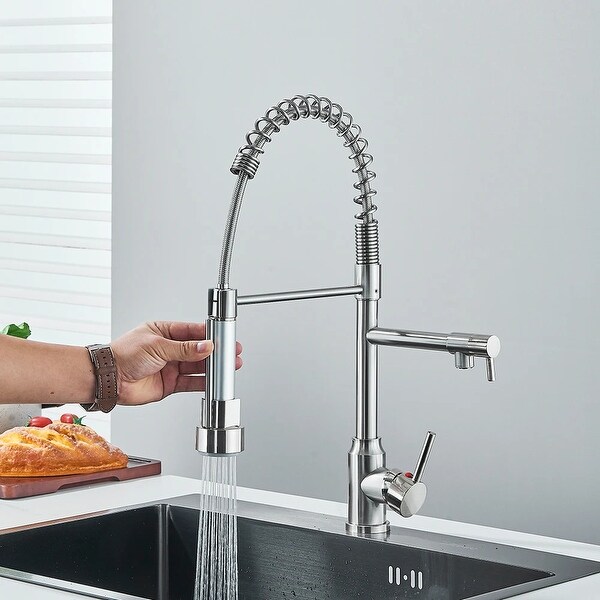 2 Mode Tap Pull-Down Kitchen Sink Faucet with Dual Spout and 360