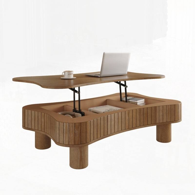 Lift Top Coffee Table with Fluted Panel Hidden Storage