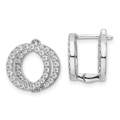 Curata 925 Sterling Silver CZ Cubic Zirconia Circle Front and Back Hinged Earrings - 12.7x12.7mm Wide