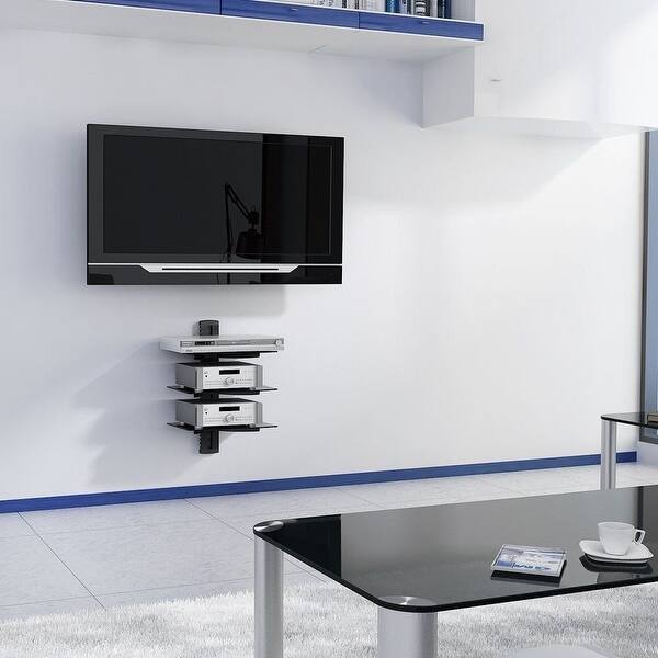 Shop 2xhome Tv Wall Mount With 3 Shelves Up To 85 Inches Floating Shelf With Strengthened Tempered Glass Overstock 12107628 Black