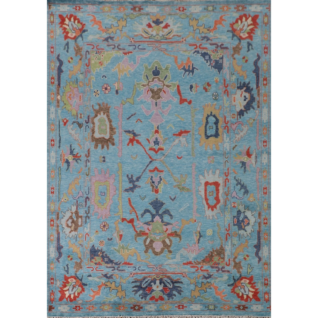 Blue Oushak Area Rug Handmade Wool Carpet - 8'0" x 10'1"