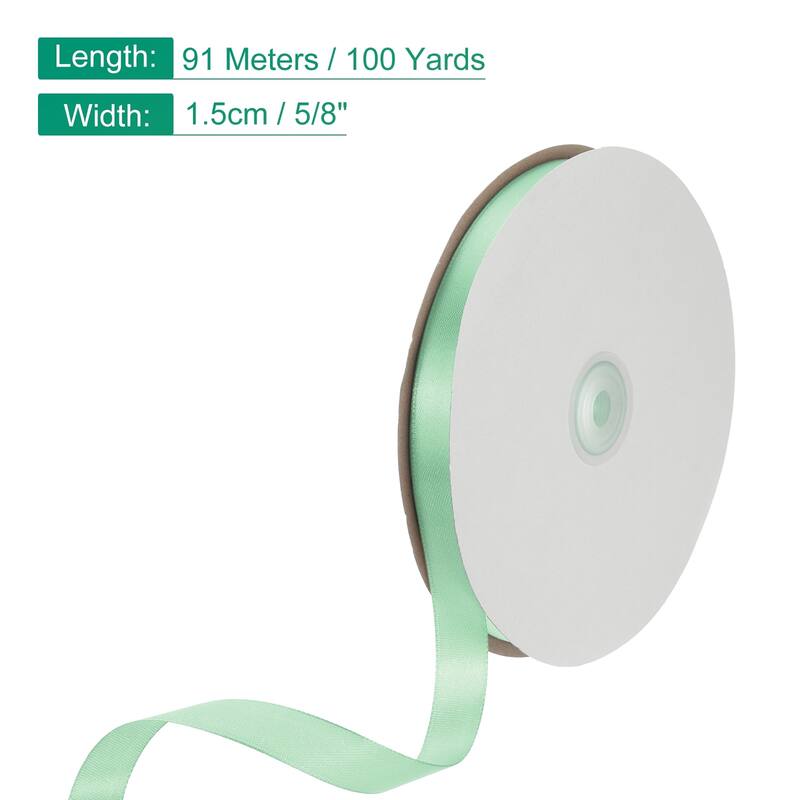 Satin Ribbon, 100 Yards Single Face Polyester Satin Ribbon - Pale Green - 5/8 Inch