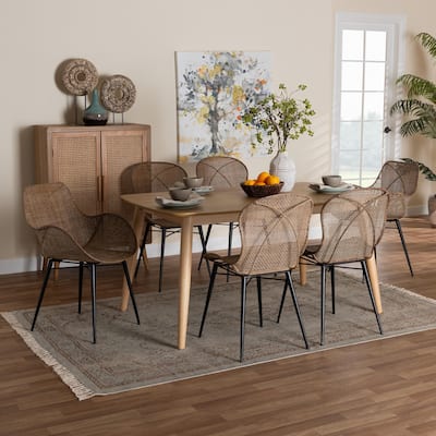 Emmali Modern Bohemian Rattan and Wood Dining Set
