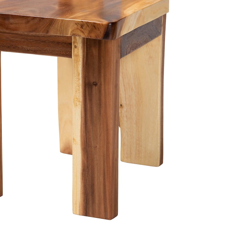 Lin Suar Wood Dining Chair Set of 2 - Handcrafted Solid Wood Chair with Natural Grain Pattern, Rustic Modern Accent Seating