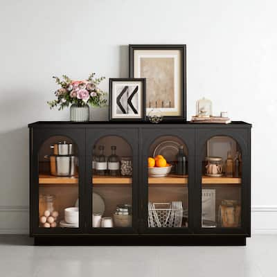 Modern 57.7" Storage Sideboard with Glass Doors, Rebound Doors, Adjustable Shelves, and Wire Management Hole