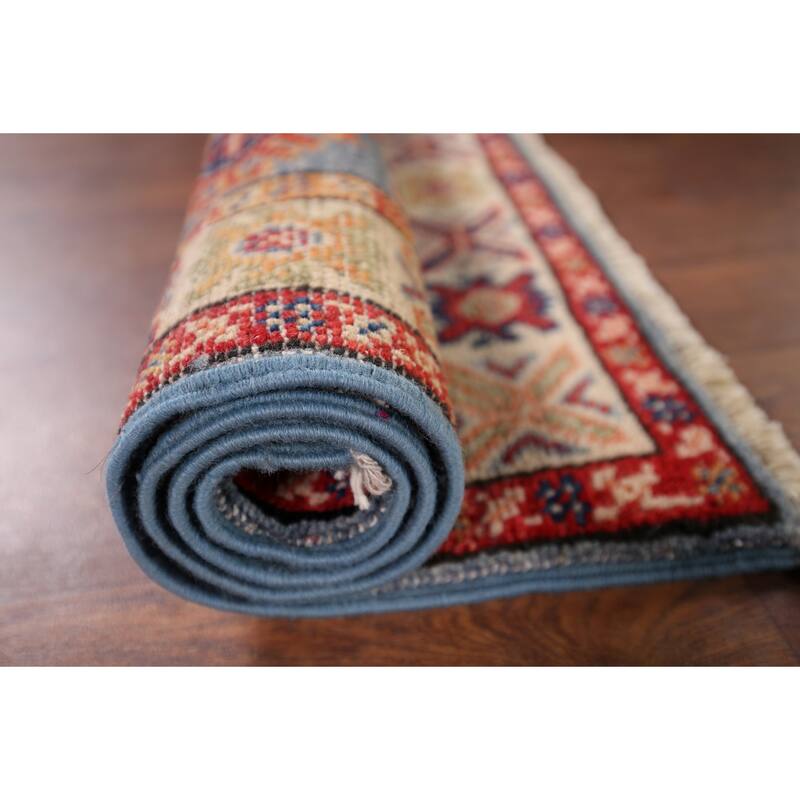 Light Blue Kazak Oriental Foyer Rug Hand-Knotted Wool Carpet - 2'1" x 2'11"