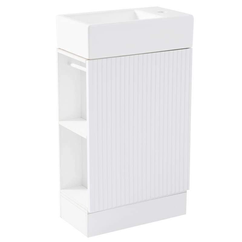 18.6" Vertical Stripe Door Cabinet Bathroom Vanity with Sink, Toilet Paper Holder and 2-tier Shelf - Available Left or Right