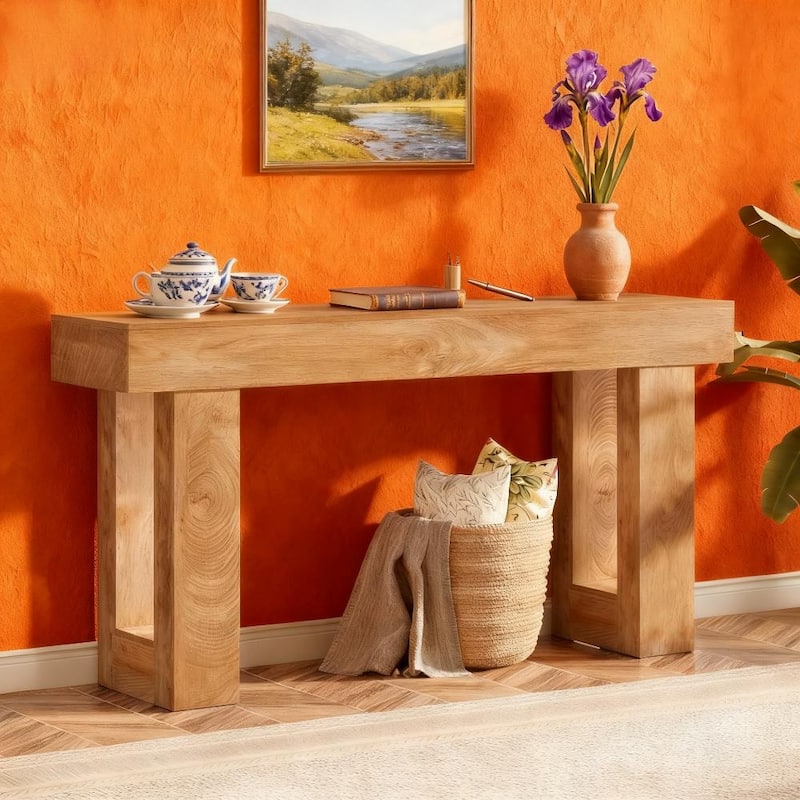 62.99" Wooden Rectangular Console Table Sofa Side Table