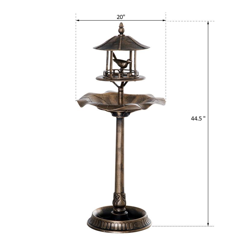 Outsunny 3-in-1 Resin Free Standing Garden Pedestal Bird Bath Bowl Feeder Planter - Bronze