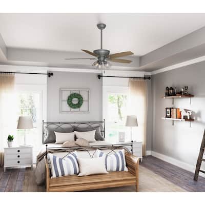 Hunter 52" Doncaster Matte Silver Indoor Ceiling Fan with LED Light Kit and Pull Chain - Traditional Style with Edison Bulbs