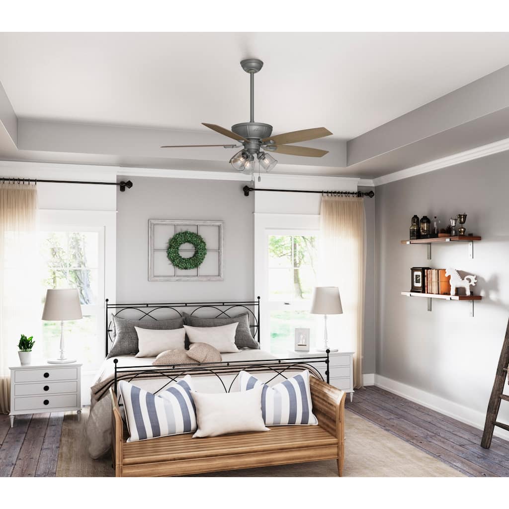 Hunter 52" Doncaster Matte Silver Indoor Ceiling Fan with LED Light Kit and Pull Chain - Traditional Style with Edison Bulbs