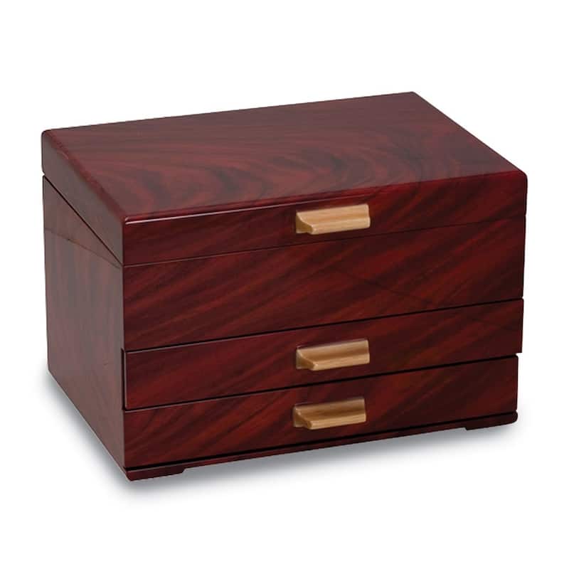 Curata High Gloss Mahogany Veneer Finish 1-Drawer Wooden Jewelry Box ...