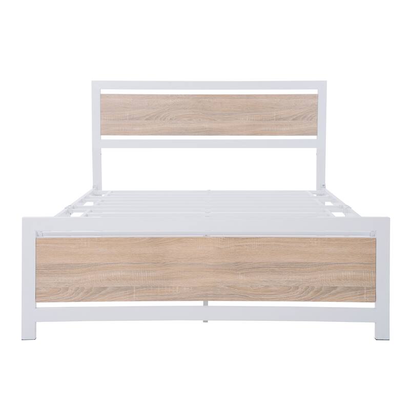 Metal and Wood Platform Bed Frame with Headboard & Footboard