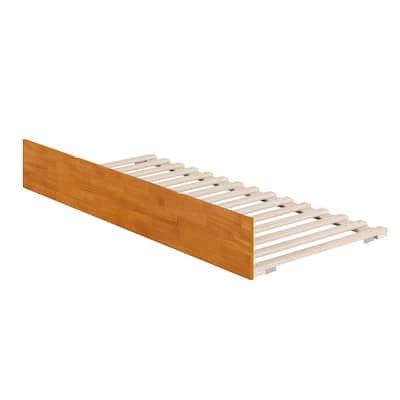 Twin XL Trundle Bed - Modern Minimalist Design - Space Saving Sleeper - Light Toffee Finish