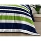 preview thumbnail 6 of 4, Navy and Lime Green on White Stripe Full/Queen 3-piece Comforter Set