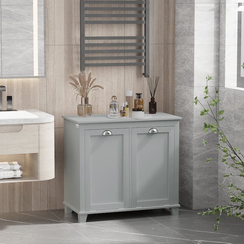 HOMCOM Laundry Room Organization and Storage Cabinet Freestanding Furniture with 2 Tilt Out Hamper Design, White - 30*15.75*27.5
