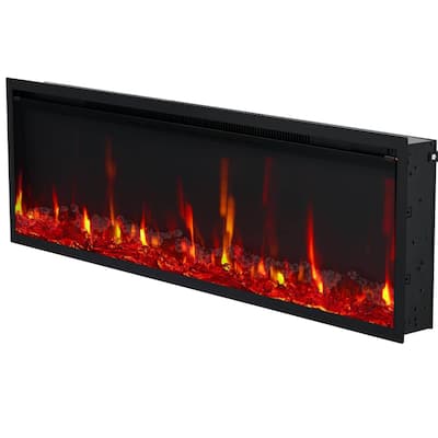 50" Electric Fireplace Heater Wall Mounted/ Recessed with Remote Control, 750W/1500W with Timer