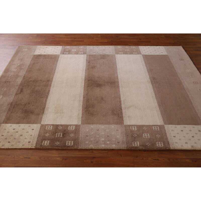 Gabbeh Indian Area Rug Handmade Brown Modern Wool Carpet - 5'4" x 7'8"