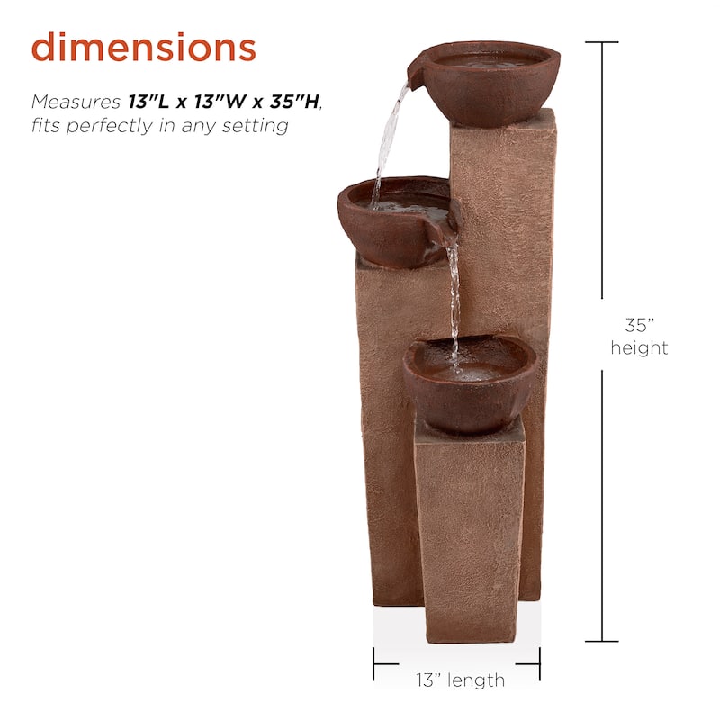 Alpine Corporation 35" Tall Outdoor Layered 3 Tiered Pots Fountain