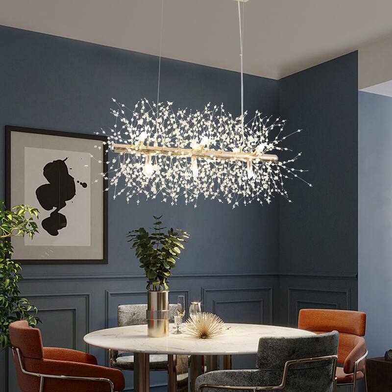 9-Light Hanging Empire Linear Chandelier Lighting Blowball Crystal Island Chandelier for Kitchen Island