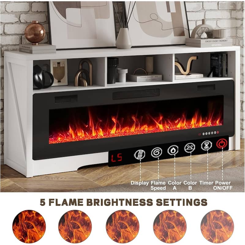 BOSSIN 65" Electric Fireplace TV Stand , Entertainment Center for TVs up to 75" with Open Shelves, Black