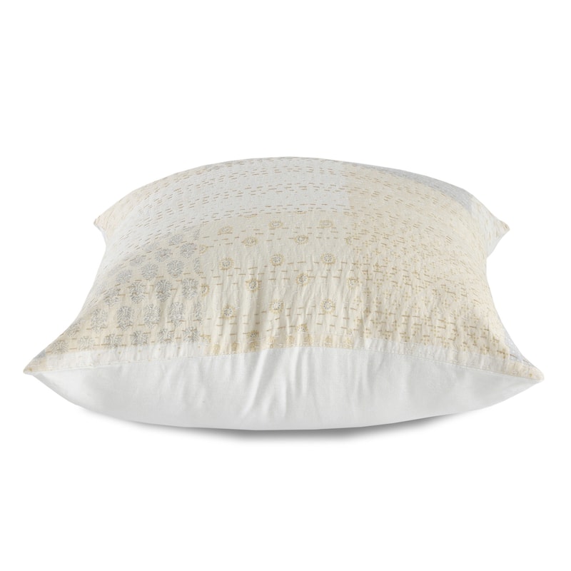 HomeRoots 20" X 20" Beige Gray And Off-White 100% Cotton Patchwork Zippered Pillow