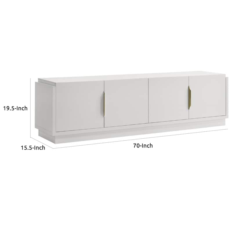 Penny TV Stand Media Cabinet, Adjustable Shelves, 4 Doors, White Wood