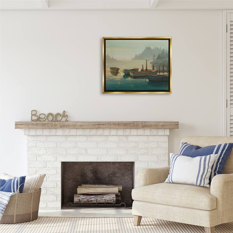 Stupell Docked Boats Landscape Framed Floater Canvas Wall Art Design by Michael Humphries