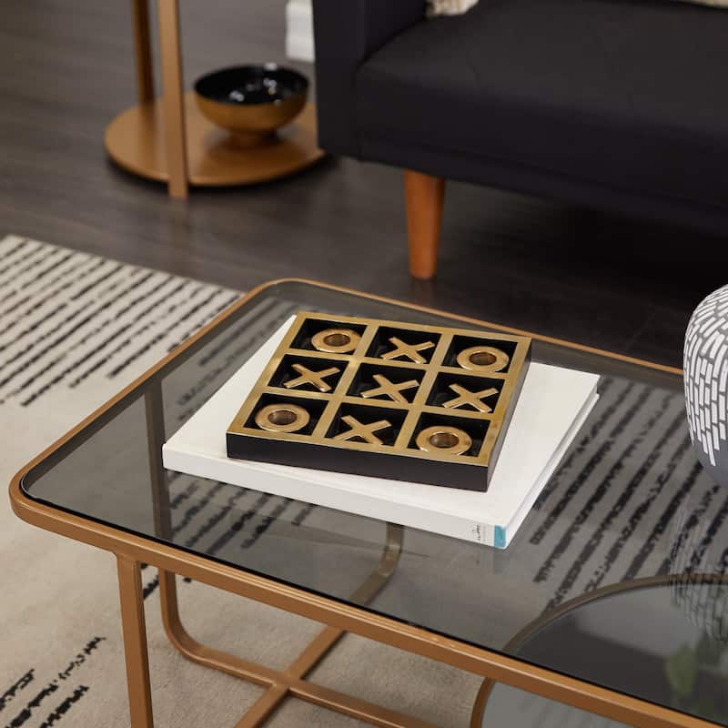 Aluminum Metal Tic Tac Toe Game Set with Black or Gold Frame - Silver or Gold - Roche River Decor