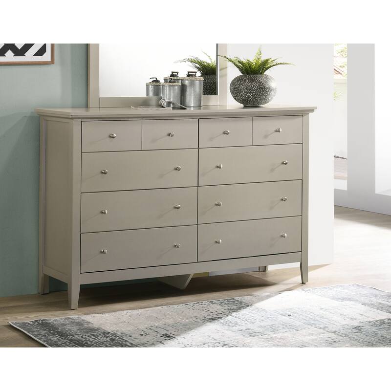 10-Drawer Silver Champagne Double Dresser with Luxurious Finish, Ample Storage, and Elegant Bedroom Styling
