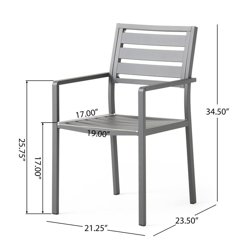 Roomfitters Modern Outdoor Aluminum Slat Back Dining Chairs, Rust Resistant Frame, Gun Metal Gray, Set of 2