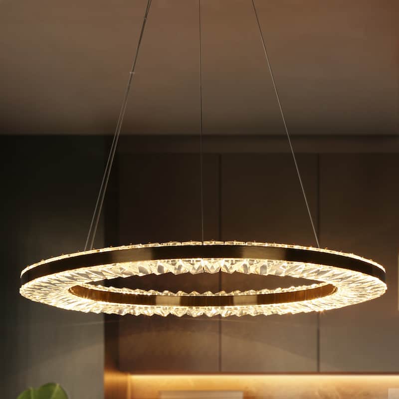 Modern 1-Light LED Gold Crystal Chandelier for Dining Room - Dia. 23.6" x H 1.4"