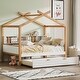 preview thumbnail 1 of 5, Full Size House Bed with Bookshelf Storage Space, Kids Bed with 2 Drawer Walnut - Full