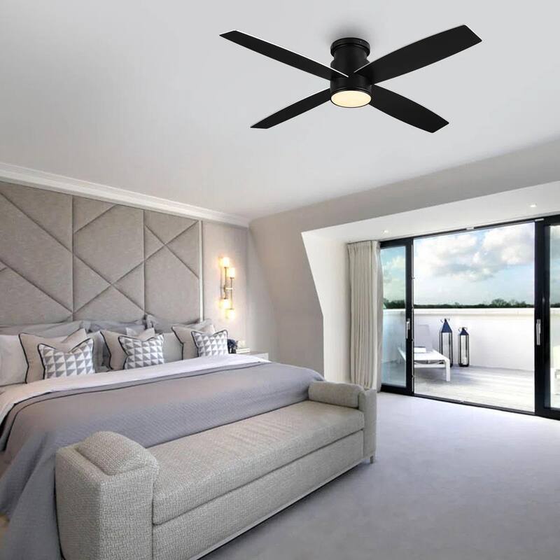 MLiAN Flush Mount DC Ceiling Fan with Lights and Remote, 4 Reversible Blades