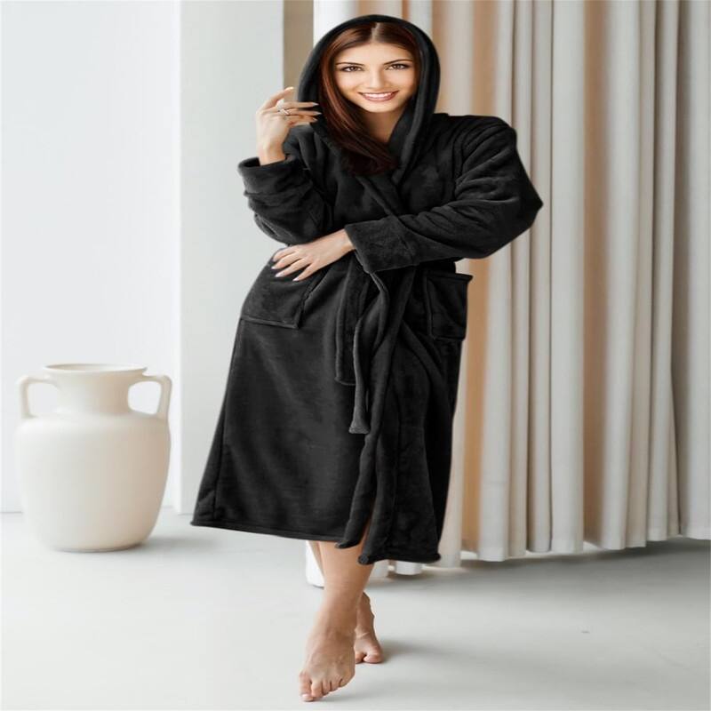 Women's Fleece Hooded Bathrobe Plush