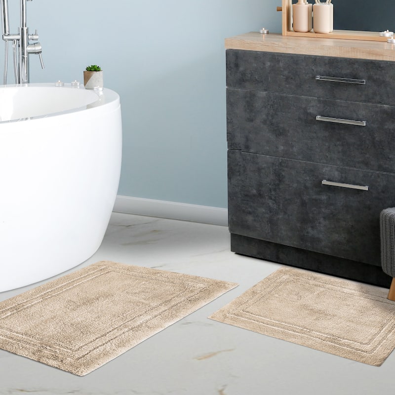 Superior Cotton Solid Non-slip Backing 2-Piece Bath Rug Set