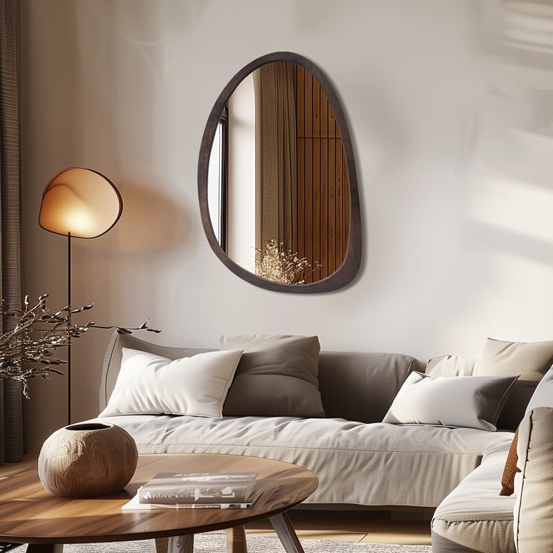 Irregular Mirror,Asymmetrical Wood Wall Frame Abstract Assymetrical Decorative Mirror