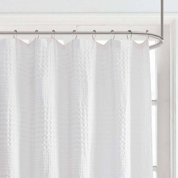White Shower Curtain Super Waffle Textured Solid