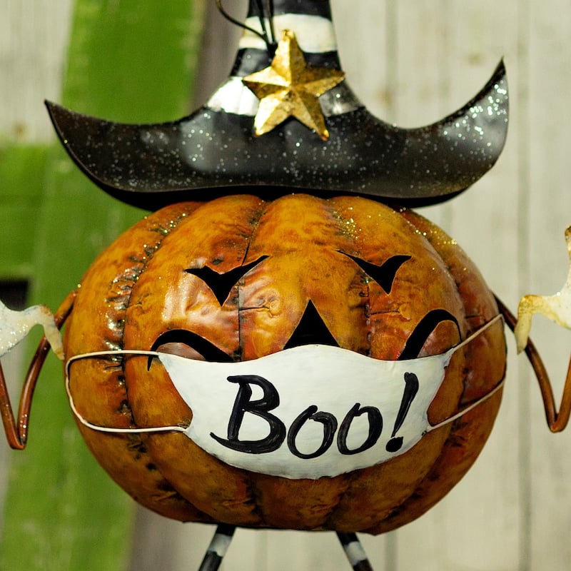 22" Tall Jack-O-Lantern with Face Mask - 17.75" L x 10" W x 22" H