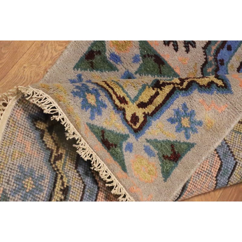 Hand Knotted Oriental 100% Wool Carpet Traditional Geometric Beige & Ivories Kazak Runner Rug - 8' 0'' X 2' 5''