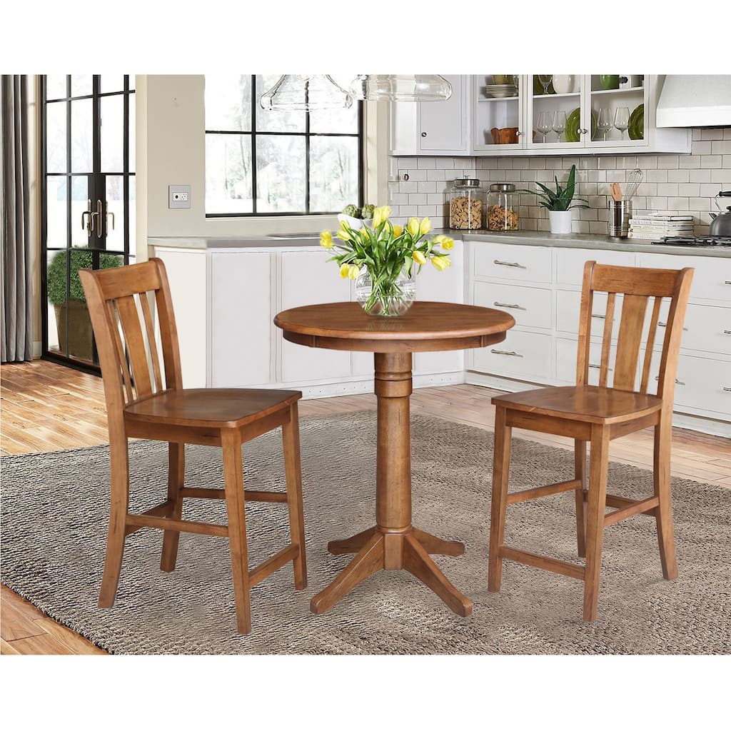 30" Round Pedestal Gathering Height Table with 2 San Remo Counter Height Stools - 3 Piece Set